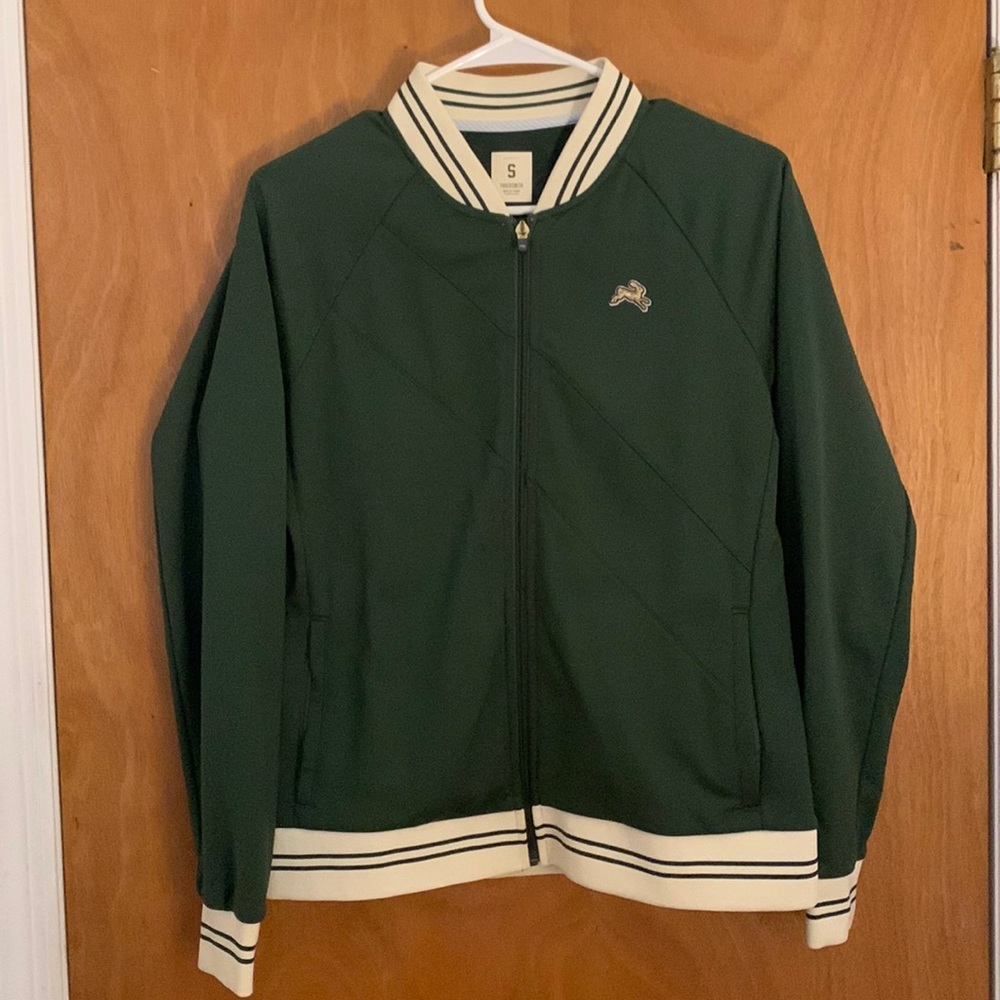 Tracksmith Green and White Stadium Jacket
